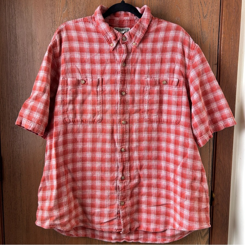 DULUTH TRADING 2XL Short Sleeve Mens Orange Shirt Hemp Organic Textured Cotton